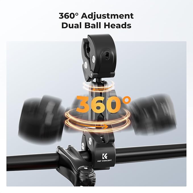 K&F CONCEPT Dual Super Clamp Camera Mount Bike/Motorcycle Handlebar Mount | 360° Ball Head Mount for Pole, Tripod, Desk, Flag, Umbrella, MS102 - Image 4