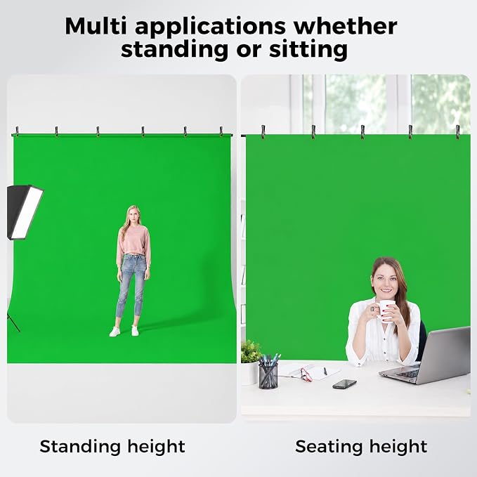 Emart 7x8ft Green Screen Backdrop Kit with T-Shape Stand and 6 Clamps | Reverse folding base for easy storage & transport，perfect for Photography, Photoshoot, Studio Video Recording, Streaming - Image 7