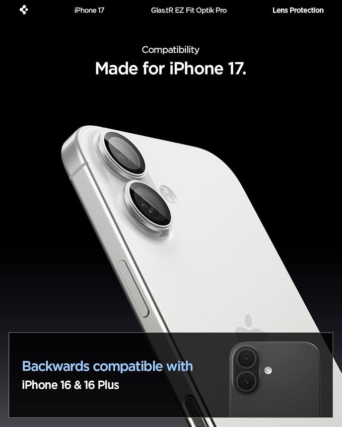 Spigen Camera Lens Protector for iPhone 17 (16 Plus/16) - Silver | GlasTR EZ Fit Optik Pro, 9H+ Tempered glass, Scratch resistant, Auto-align tray, Case-friendly, Original Photo Quality, 2Pack - Image 2