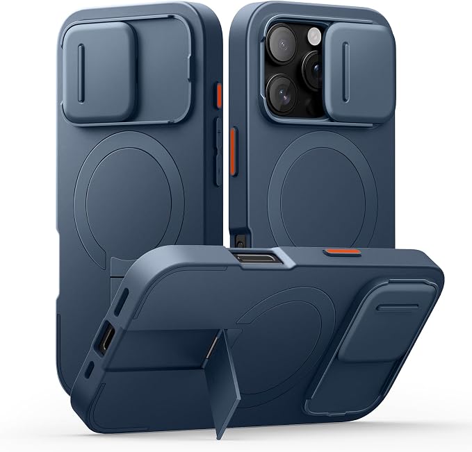 SURITCH for iPhone 16 Pro Case with Slide Camera Cover and Adjustable Kickstand, Compatible with MagSafe, Shockproof Bumper Case Slim Protective Cover for iPhone 16 Pro 6.3 Inch,Blue by SURITCH