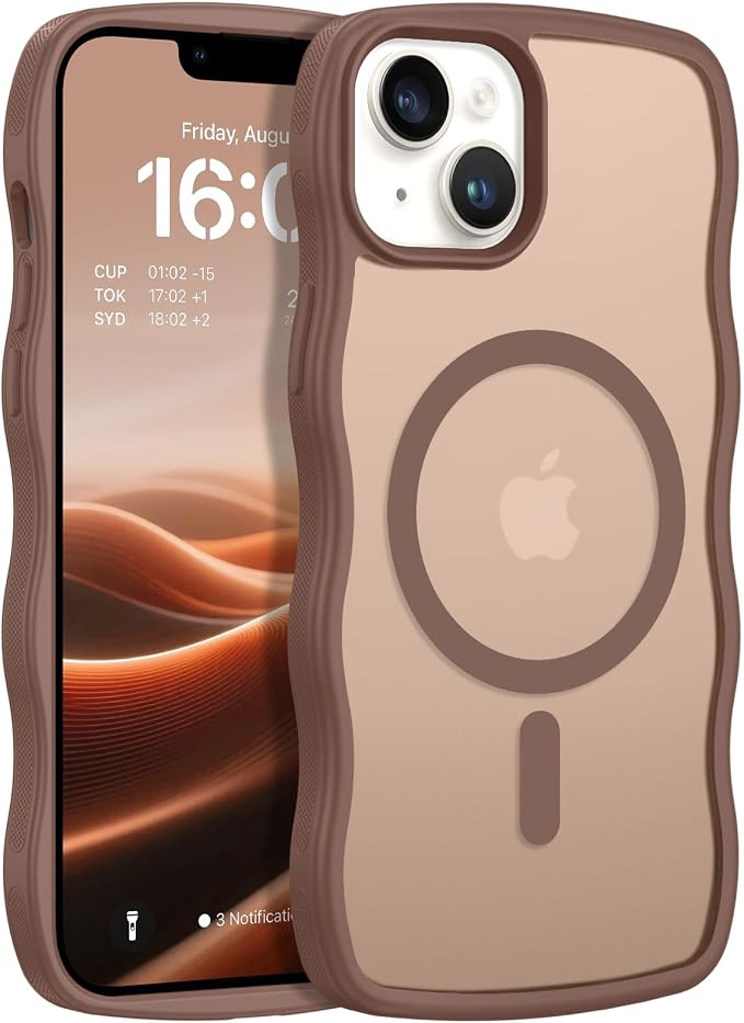 BENTOBEN Magnetic for iPhone 13 Case iPhone 14 Case, Cute Wavy [Full Camera Protection][Compatible with MagSafe] Matte Anti-Slip Bumper Women Girls Boys Protective Cover for 13/14 6.1" Desert Titanium by BENTOBEN