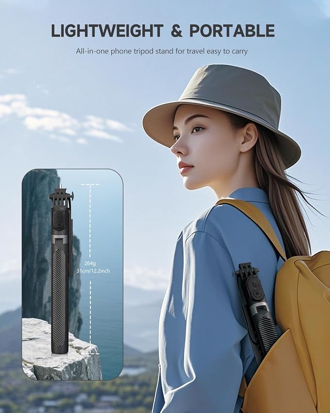 71” Phone Tripod & Selfie Stick, Portable All in One Extendable Cell Phone Tripod Stand, with Wireless Remote Control for iPhone/Samsung/Android/Camera - Image 6
