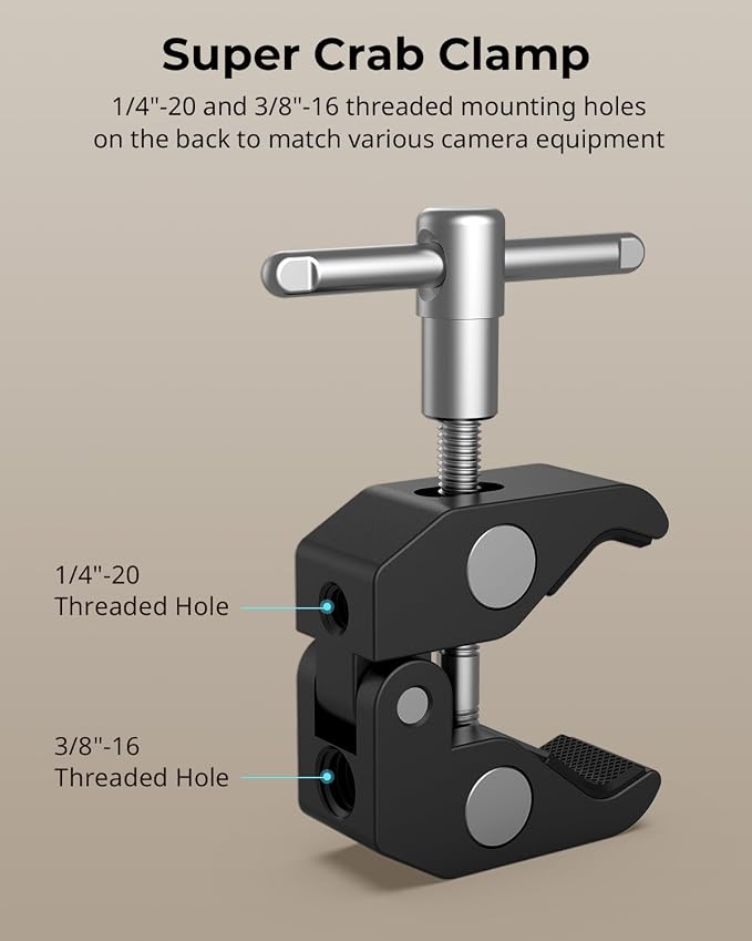 SMALLRIG Clamp w/ 1/4" and 3/8" Thread and 9.8 Inches Adjustable Friction Power Articulating Magic Arm with 1/4" Thread Screw for LCD Monitor/LED Lights - KBUM2732B - Image 6