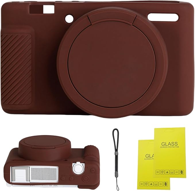 Camera Case for Sony ZV1 Digital Camera.ZV-1 Accessories | Soft Silicone Protective Case Removable Lens Cover,Comes with 2 Screen Protectors and 1 Wrist Strap.(Coffee) by SZHSYJY