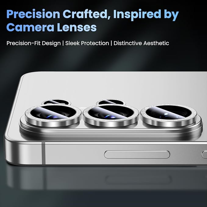 Uyiton for Samsung Galaxy S26 Ultra Camera Lens Protector, Unique Design | Case-Friendly, Ultra-Thin, Military-Grade Sapphire Glass with Aluminum Metal Rear Camera Screen Cover, Glitter Silver - Image 3