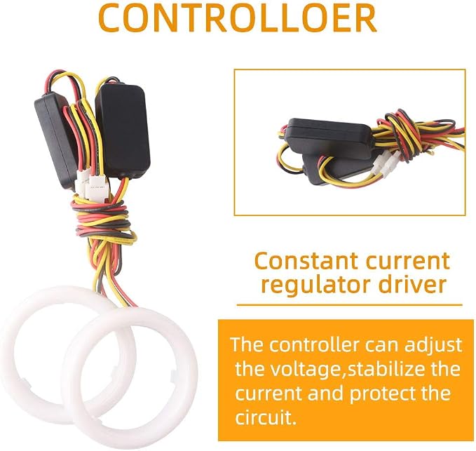 Qasim 1-Pair 70MM White+Amber Switchback 84SMD 4014 LED Car Angel Eyes Halo Ring DRL Fog Light Turn Signal Light Lamp 12V - Image 5