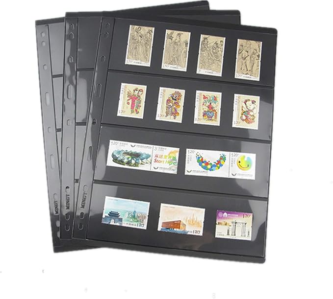 MUDOR Stamp Pages for Stamp Collection Album Binder Book, 10 Sheet 4 Rows | Stamp Sleeves 4 Pocket for Collectors ,Stamp Collecting Sheets Supplies,Professional Pack by MUDOR