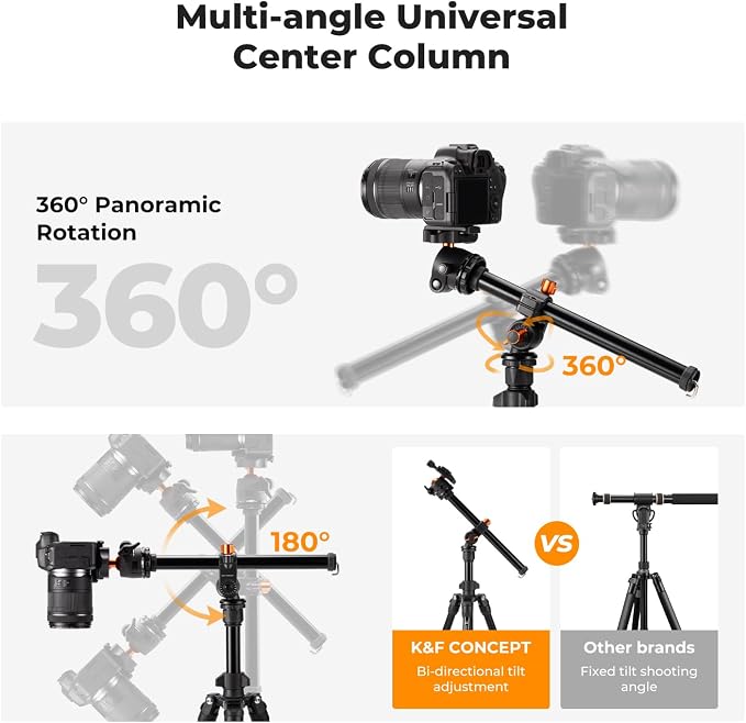 K&F Concept 76 in Overhead Camera Tripod | Rotatable Multi-Angle Center Column, Lightweight, 360 Degree Ball Head, Load Capacity 8kg/17.6lbs. O234A1+BH-36 - Image 8