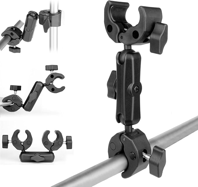 Double Super Clamp Camera Mount Umbrella Clamp for Chair | Umbrella Holder with 360° Ball Head Magic Arm for Stroller/Wheelchair/Beach Wagon/Golf Cart/Pole/Light Stand/Motorcycle by YALLSAME