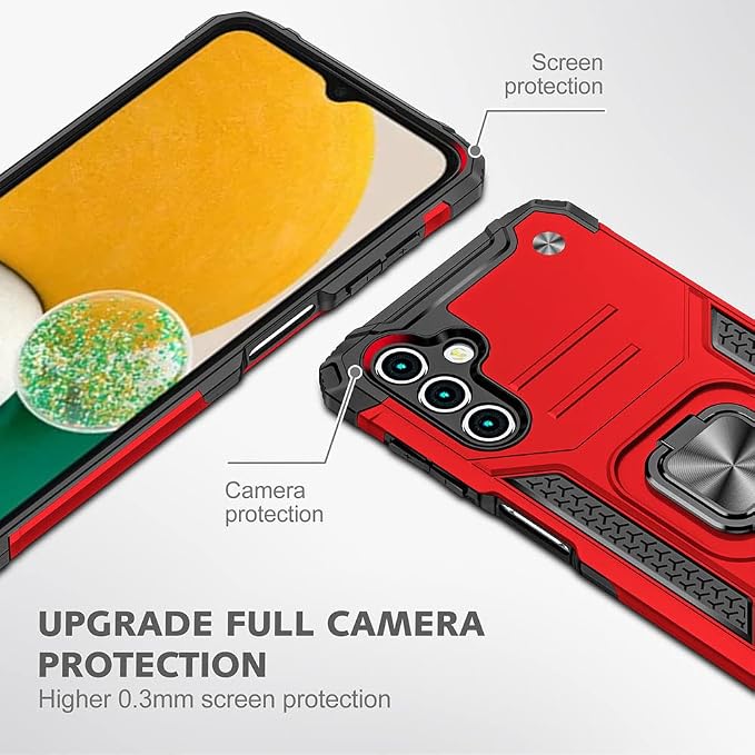 HNHYGETE for Samsung A13 5G Case, Galaxy A13 5G Case with Screen Protector, 360°Military Grade Rotatable Kickstand (Heavy Duty) Protective Cases for Samsung Galaxy A13 5G (Red) - Image 3