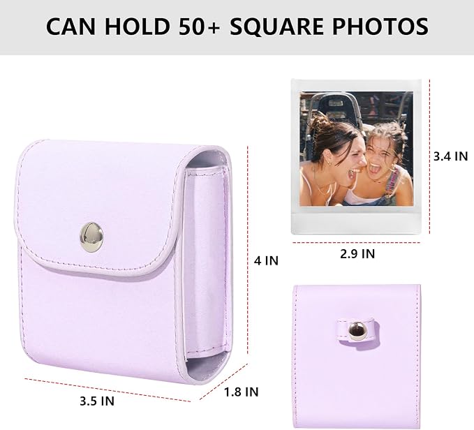CAIYOULE Square Photo Pouch for Fujifilm Instax SQ Films, Purple | PU Picture Holder Case for Fujifilm Instax SQ1/40/20/10/6/SP-3 2.9x3.4" Film, Photo Storage Pocket, Can hold 50+ SQ Photos - Image 2