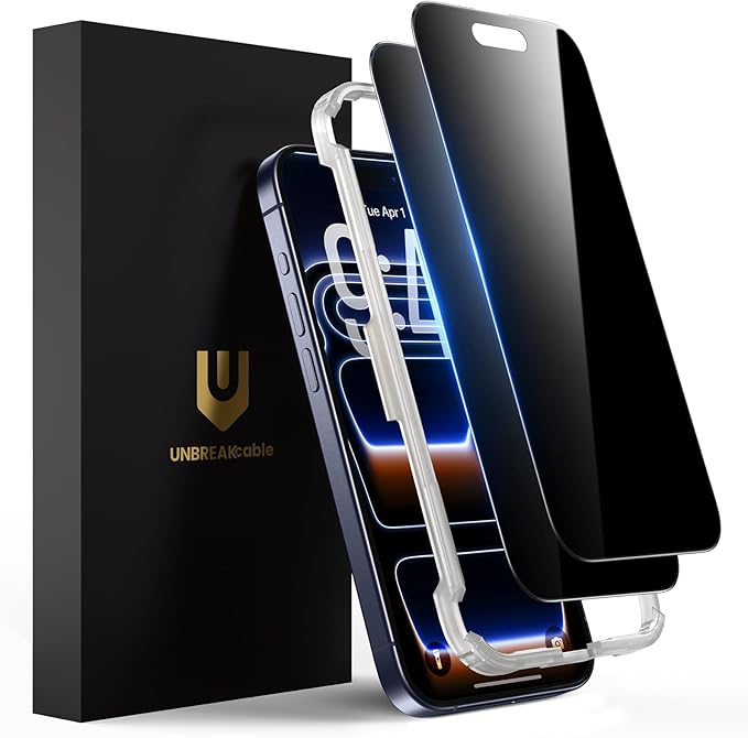 UNBREAKcable Privacy Screen Protector for iPhone 17 Pro, 2-Pack | True 28° Anti-Spy, Shatterproof Tempered Glass, 9H Hardness, Easy Install, Bubble-Free, Anti-Scratch, Case Friendly by UNBREAKcable