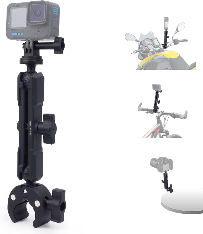 Super Clamp with Dual Ballhead Magic Arm, Aluminum Camera Clamp Mount Kit for GoPrO/Pocket 3 /lnsta360 X5 X4 /DSLR/Monitor/Video Light/Desk/Microphone/Handlebar-360°Rotating & 1/4”Screw, JC029 by Mechrig