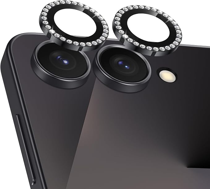 Meshine for Samsung Galaxy Z Flip 7 Camera Lens Protector,Scratch Proof,Strong Adsorption,9H Hardness with Metal Ring Camera Cover,Ultra Thin Case Friendly, Accessories Lens Protector,Shiny Black by Meshine