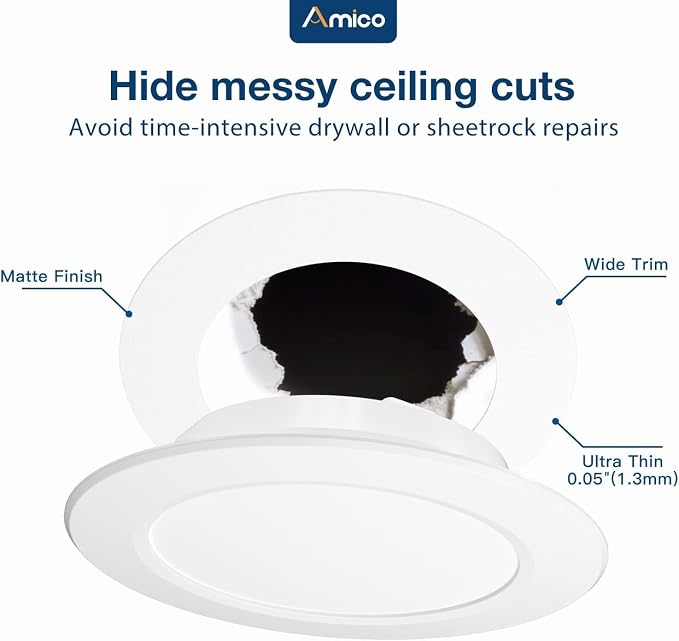 Amico Goof Rings for 6 Inch Recessed Lights, 24 Pack, White | Can Light Trim Ring Cover, Outer Diameter 8.6-inch, Inner Diameter 6.2-inch, Durable Plastic Design - Image 3