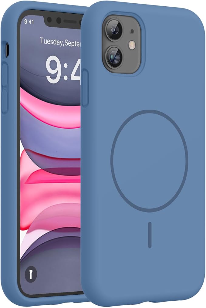 miracase Magnetic for iPhone 11 Case, [Soft Anti-Scratch Microfiber Lining], Compatible with MagSafe, Silicone Shockproof Protection Phone Case for 11, Glass Blue by Miracase