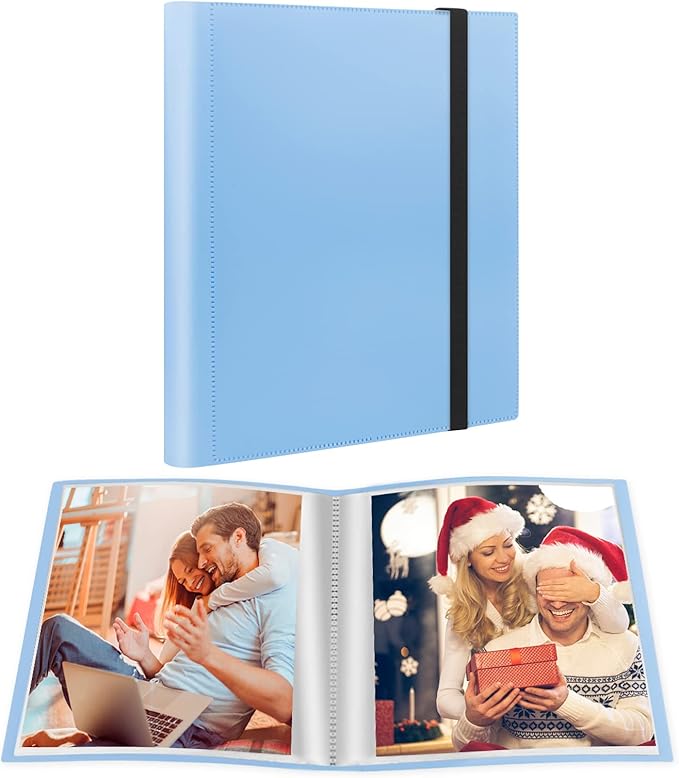 Aevdor 8x10 Photo Album and Art Portfolio, Holds 68 Photos, Blue | Lightweight Plastic Cover, Elastic Closure, Clear Pockets for Photos, Artwork, Portraits, Certificates & Sketches by Aevdor