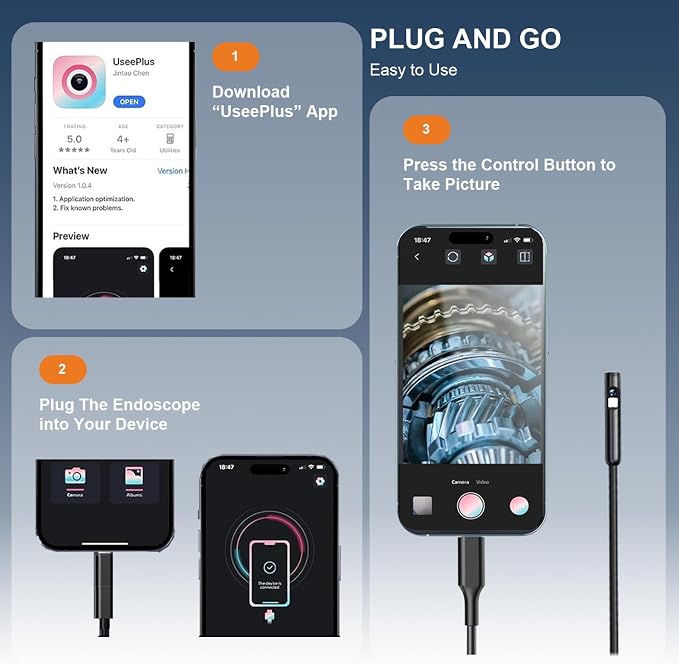【Dual-Lens BORESCOPE Inspection Camera HD with Light】 Endoscope with Adjustable LED - Compatible with iPhone, Samsung, iPad, iOS & Android - 3.0MP HD, IP67 Waterproof, 16.5ft/5m - Image 6
