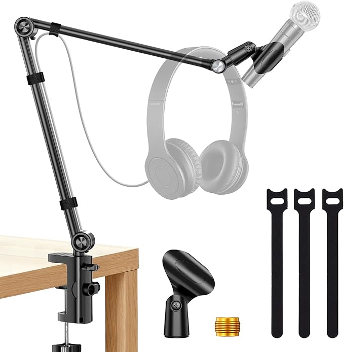 UBeesize Microphone Boom Arm, Aluminum Alloy Mic Arm Stand | 360° Rotatable Desk Mount with 3/8" to 5/8" Adapter, Compatible with Blue Yeti, HyperX QuadCast, Shure SM7B, Podcast & Gaming by UBeesize