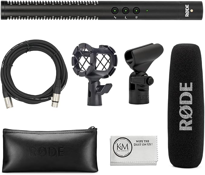 RØDE NTG4 Shotgun Microphone w/Digital Switches Bundled with Universal Shockmount + XLR Microphone Cable + Cleaning Cloth (4 Items) by R%C3%98DE