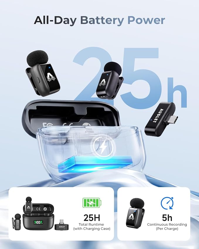 Wireless Lavalier Microphone for iPhone & Android, Mini Clip-On Lapel Mic with 25H Charging Case, AI Noise Reduction, 3 Voice Modes for Vlogging, TikTok & Live Streaming - Image 5
