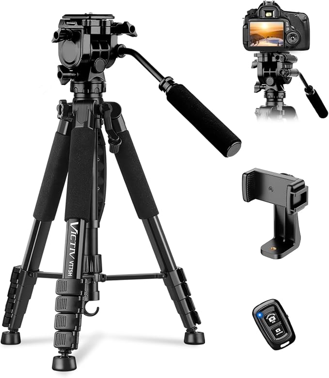 VICTIV 75” Camera Tripod, Tripod for Video Camera with Carry Bag, Black | Heavy Duty Tripod for Camera and Phone with Phone Holder and Remote, Compatible with DSLR, Spotting Scopes, Camcorder, GoPro by Victiv