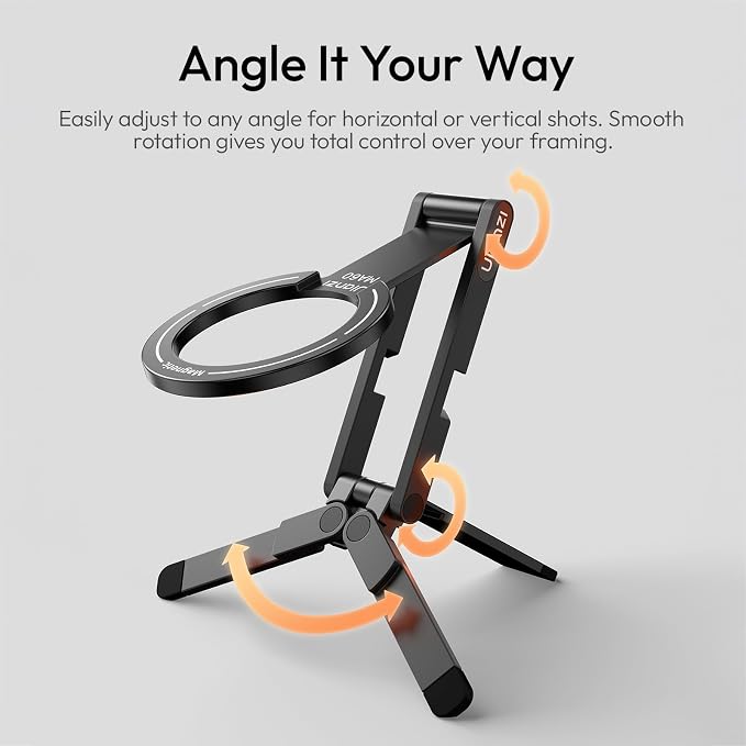 ULANZI MA60 Magnetic Phone Tripod Stand for iPhone, Aluminium Mini Tripod | Pocket Cell Phone Stand, N52 Strong Magnet, 8mm for Travel Vlog, Foldable Selfie Stick for iPhone 17 16 15 14 Series, Black - Image 2