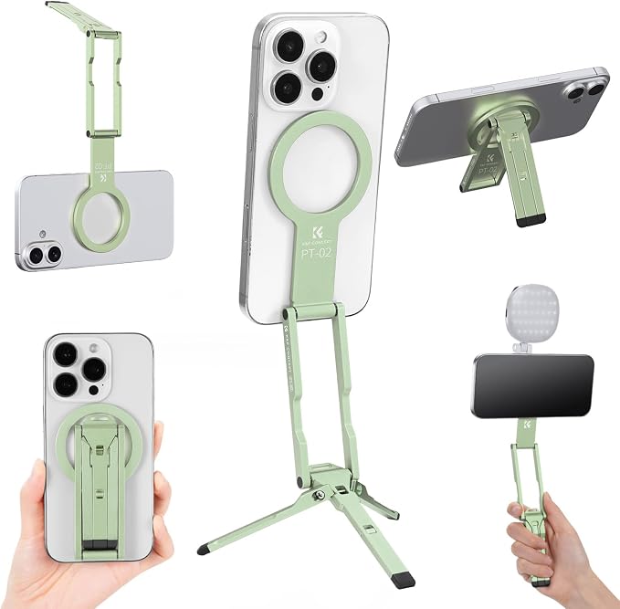 K&F CONCEPT 7mm 59g Magnetic Phone Stand, Foldable Selfie Stick for iPhone | Dual-Sided Magnets Mini Tripod Pocket Cell Phone Stand with Hook, Compatible with iPhone 17-12 Series Android Phones, PT02 by KFCONCEPT