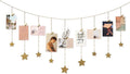Mkono Hanging Photo Display, Boho Picture Wall Decor, 25 Wood Clips, Gold | Teen Girl Gift, Artworks Cards Holder, Wooden Stars, Metal Chains, Bedroom Living Room Dorm Office, Christmas Birthday by Mkono