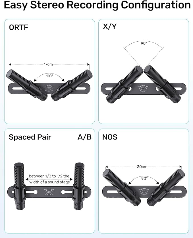 Stereo Array Spacing Mic Bar Mount, Aluminum Dual Holder with Ruled Marking | Adjustable Positioning, Durable Aluminum Construction, Fits 5/8, 3/8 & 1/4 Stands, for XY/ORTF Recording, Studio, Podcasting - Image 6