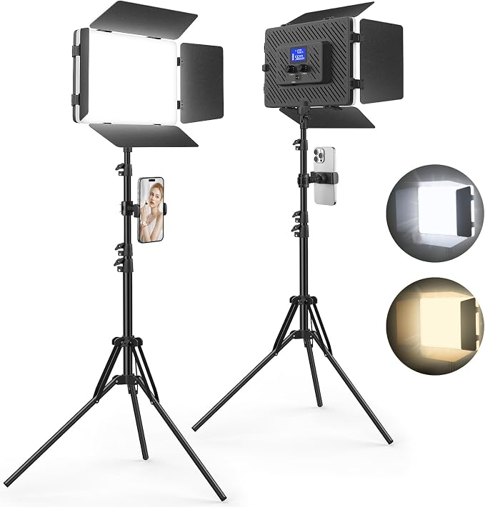 2 Pack Led Video Light Panel Lighting Kit with Barn Doors, 8000mAh by Unicucp