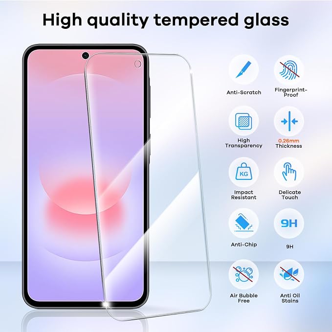 4+4 for Samsung Galaxy A37 5G Screen Protector Camera Lens Protector | 9H Tempered Glass Cell Phone Protector - Image 3