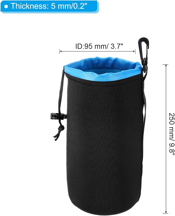 PATIKIL Camera Lens Bag, 2 Pcs 3.7" ID x 9.8" H Drawstring Lens Pouch with Thick Protective Neoprene, Lens Case for DSLR Camera Lens, Water Coffee Cups Black, Blue - Image 2