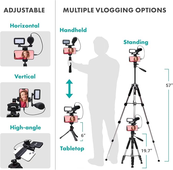 Movo iVlogger Vlogging Kit for iPhone with Fullsize Tripod - Lightning Compatible YouTube Starter Kit for Content Creators - Accessories: Tripods, Phone Mount, LED Light and Shotgun Mic - Image 6