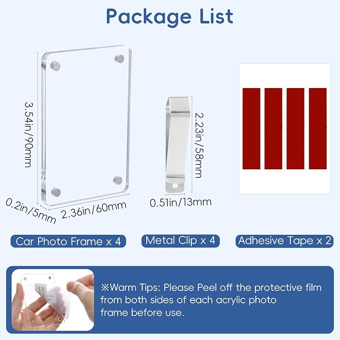 4 Pack Car Picture Holders, Clip Visor Photo Frame Acrylic Magnetic Picture Frames for Cars Sunvisor Display Personalized Memorial Family Dad Mother Couple Pet Wallet Size Photos 2.4 × 3.5 inch - Image 8