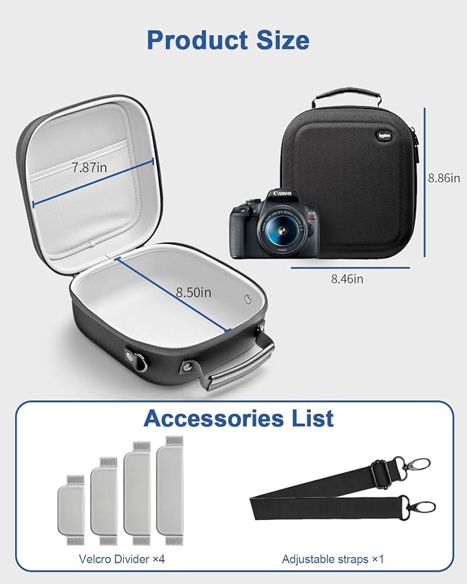 Krypthos Camera Case Compatible with Canon EOS R50, Carrying Bag (Black) | Small Camera Case for Canon EOS Rebel T7, R100, 90D, 2000D, Nikon D7100, Sony Alpha ZV-E10, Protective, Shockproof Durable - Image 3