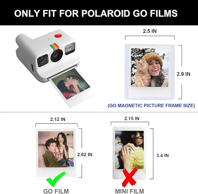 Go Magnetic Picture Frame for Polaroid Go Gen2/Gen3 Instant Camera | Picture Frame for Polaroid Go Fits 2.12x2.62 Inches Films, Magnets for Refrigerator with Transparent Cover, White, 20 Pack - Image 2