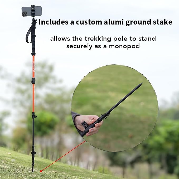 Selfie Trekking Pole – Ultralight 7075 Aluminum Hiking Poles with Built-in 1/4” Mount, Selfie Clamp, Tripod & Camera Kit – Adjustable Flip-Lock Walking Stick for Men & Women - Image 5
