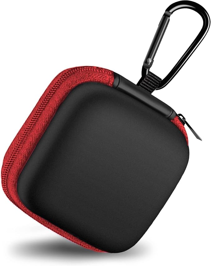 Square Earbud Case Portable EVA Carrying Case Storage Bag Cell Phone Accessories Organizer with Carabiner for Earphone, Earbud, Earpieces, SD Memory Card, Camera Chips, Tech Pouch, Red by Woyinger