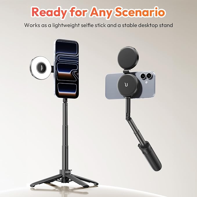 ULANZI MT71 Mini Magnetic Selfie Stick Tripod, Foldable & Lightweight, 180° Tilt, Compatible with iPhone 17-12 Series, with Adhesive Magnetic Ring for Desktop Shooting/Vlog/Selfie - Image 6