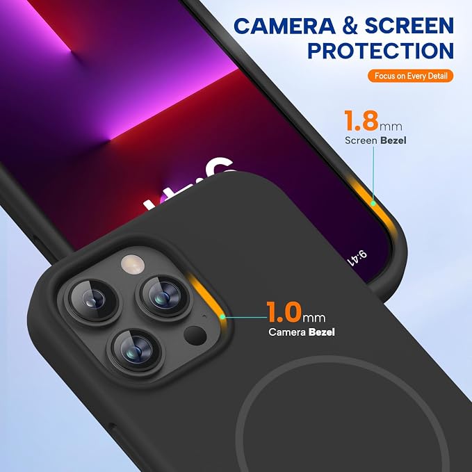 Miracase Magnetic for iPhone 13 Pro Case, Silicone, Soft Microfiber Lining | Compatible with MagSafe, Liquid Silicone Case Shockproof Drop Protection Phone Case for 13 Pro, Black - Image 4