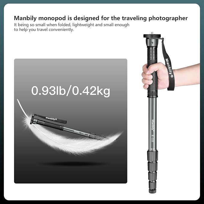 65-Inch Camera Monopod, 5 Sections Aluminum Travel Monopod for Canon Nikon Sony DSLR Cameras Video Camcorder, Compact Portable Lightweight（E-222） (Gray) - Image 4