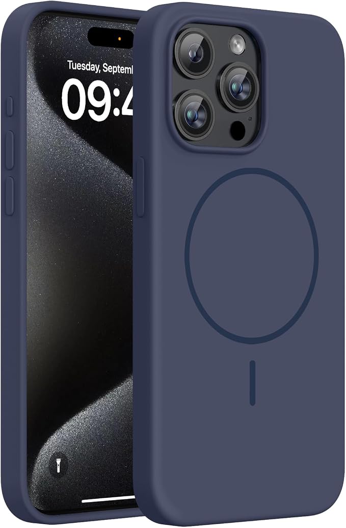 miracase Magnetic for iPhone 15 Pro Max Case, [Soft Anti-Scratch Microfiber Lining], Compatible with MagSafe, Liquid Silicone Case Shockproof Drop Protection Phone Case for 15 ProMax, Dark Blue by Miracase