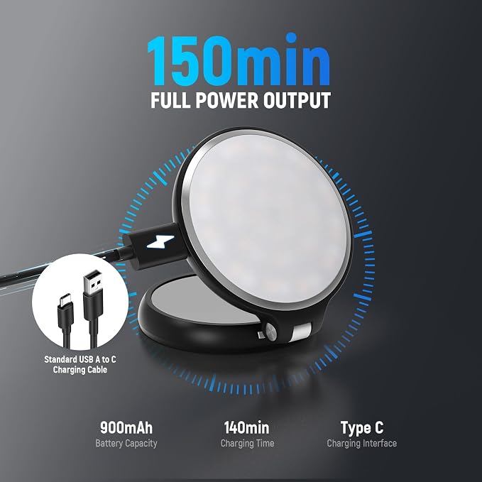 NEEWER Basics Magnetic LED Selfie Light Compatible with MagSafe iPhone, Desk Stand Phone Holder with Makeup Mirror 1160lx/0.2m 900mAh CRI95 Fill Lighting for Video Recording Streaming, Black NL48R - Image 6