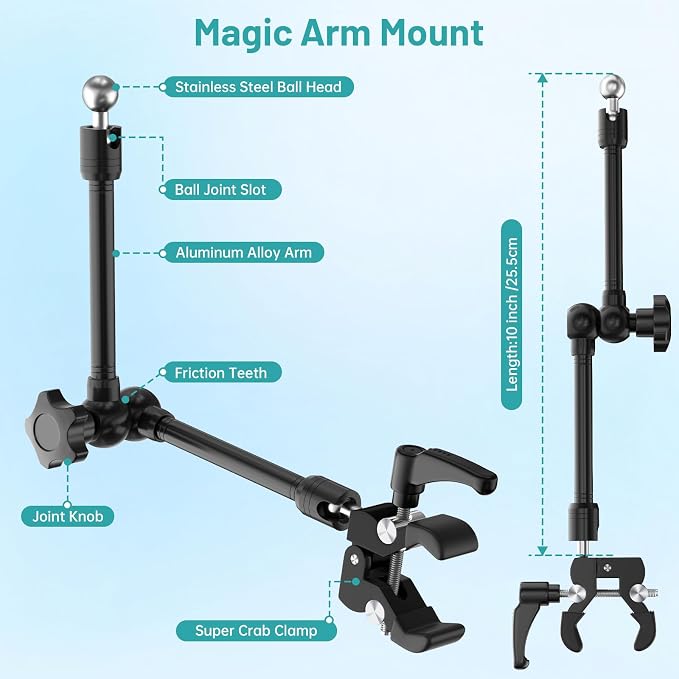 Magnetic iPad Holder Alloy Magic Arm Mount for Microphone Music Stand | Strong 20xN52 Magnets 360°Adjustable Tablet Mount,Compatible with MagSafe 4.7~13.5"iPad/Pro/Mini/Air,Galaxy Tab/Nexus/iPhone - Image 6
