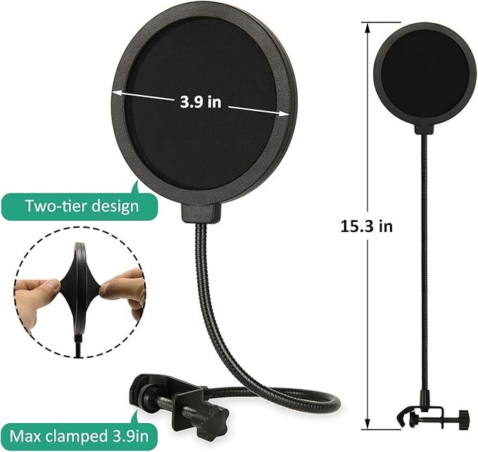 AT2020 Shock Mount with Pop Filter and Foam Windscreen, Noise Reduction Microphone Shock Mount Mic Holder for Audio Technica Mic - Image 6