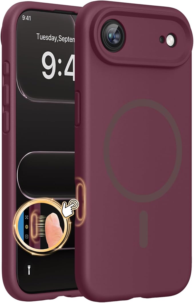 miracase Magnetic for iPhone Air Case, Compatible with MagSafe, Integrated Silicone Camera Control Cover, 3.0mm Thicken Shockproof Drop Protection Phone Case for 17 Air,Wine Red by Miracase