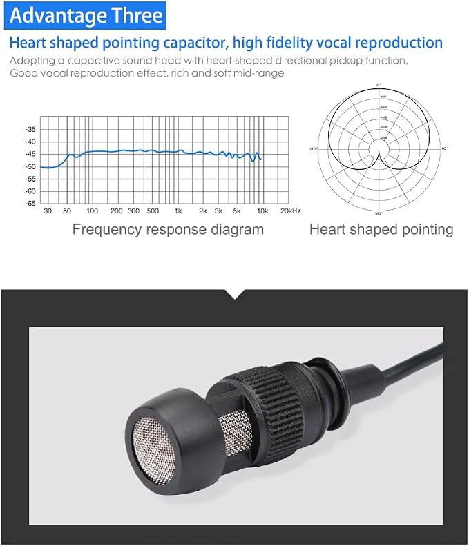 YXG Lavalier Microphone Lapel Microphone, Heart Shaped Directional Condenser mic Compatible with Shure Wireless Bodypack Transmitter, with 1.45m Cable Mini XLR 4 Pin TA4F Plug - Image 6