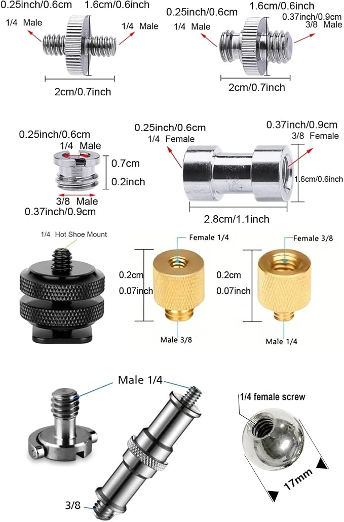 30Pack Camera Tripod Screw Mount Kit 1/4 to 3/8 Inch Adapter Threaded Converter 1/4" Swivel Ball Head and Hot Shoe E Clip for DSLR/Monopod/Flash Light/Quick Release Plate - Image 8