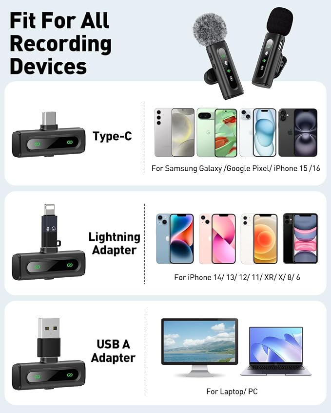 USB C Lavalier Microphone Wireless Mini Mic for Type-C Android Phone/Tablet/PC Video Recording Clip-on Mics with Rotatable Clip&Denoise Recording, Ideal for Vlog Tiktok Youtube Podcast Content Creator - Image 5